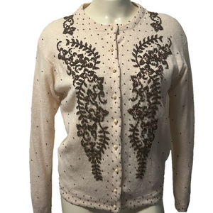 VTG Unbranded Elegant Beige beaded Embellished cardigan sz 38